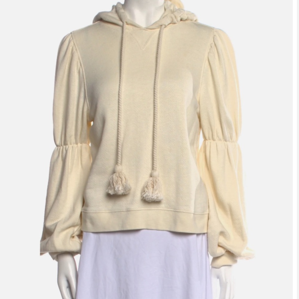 Ulla Johnson Sacha 10% Cotton Tassel Ivory Balloon Sleeve Hoodie